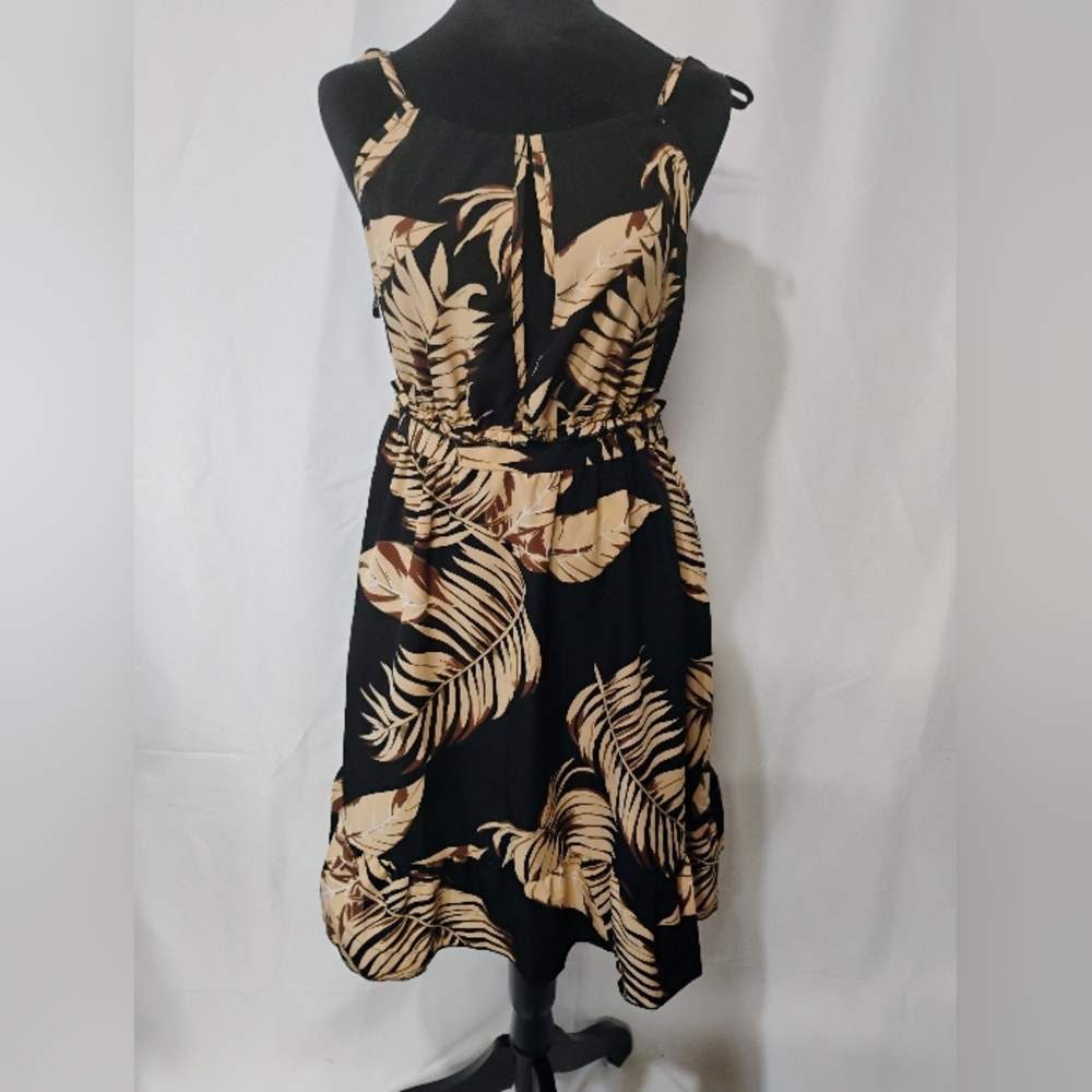 SHEIN Black and Tan Halter Tie Front‎ Sundress